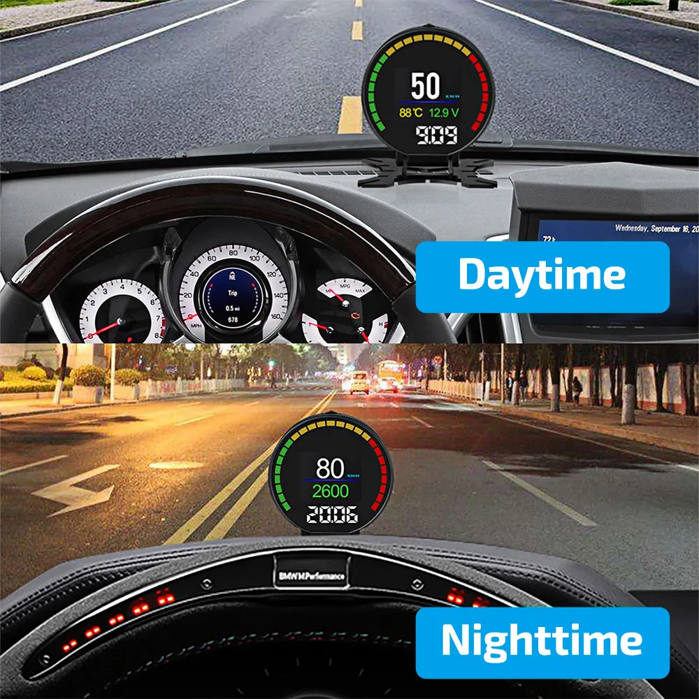 Автомобильный HUD Автоматический цифровой измеритель солености по каналам OBDII автомобиля hud OBD Ⅱ Порты и разъёмы на лобовое стекло Дисплей км/ч, показывающая превышение скорости Предупреждение