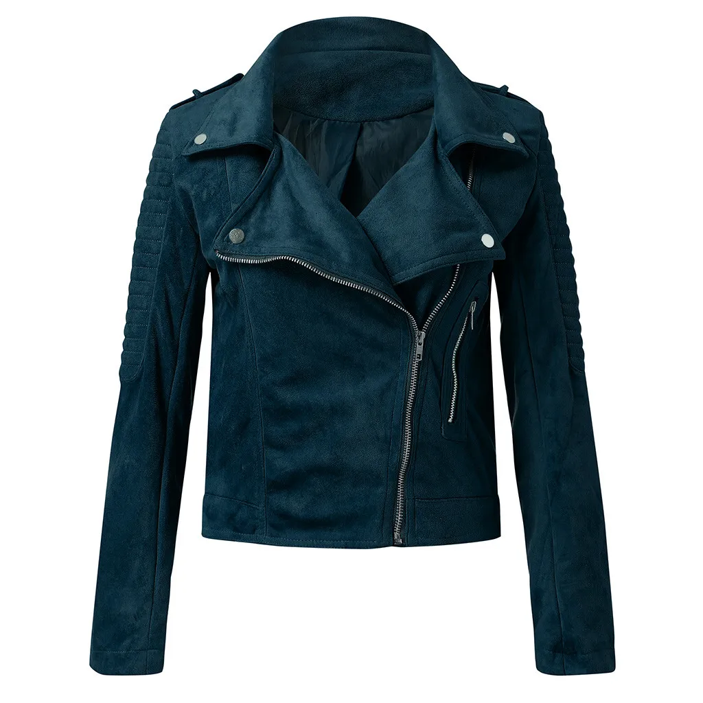 Тёмно-синий Женская куртка, пальто, женская винтажная кожаная куртка на молнии, короткое простое байкерское тонкое пальто, ретро-куртка, Женская chaqueta mujer - Цвет: Тёмно-синий
