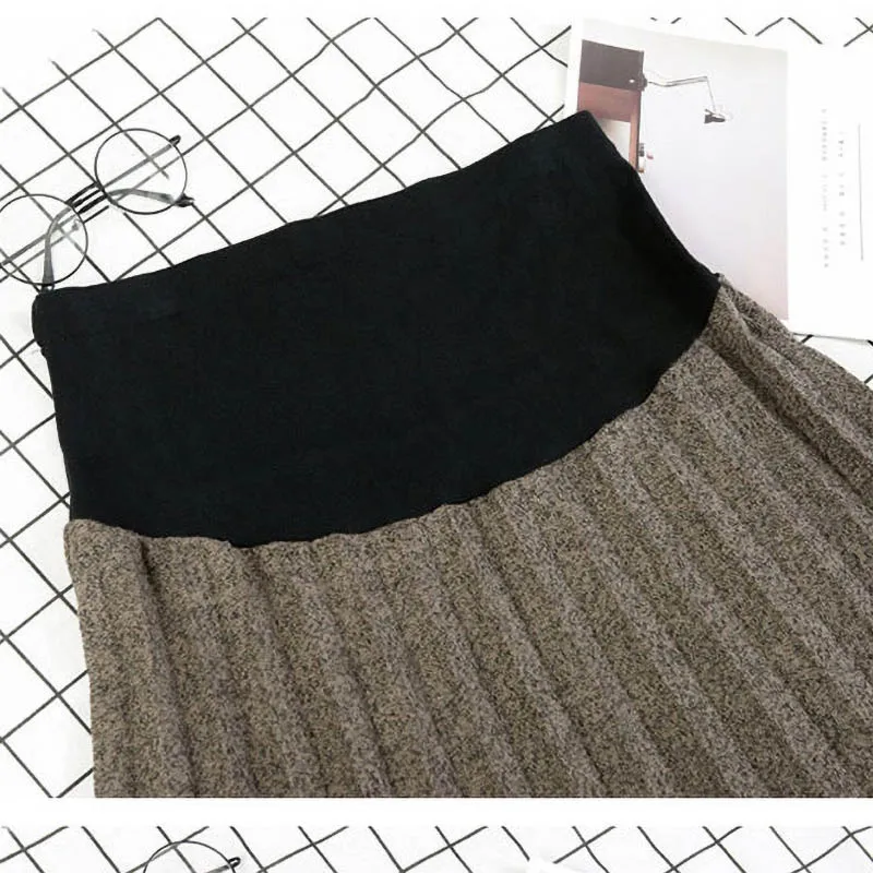 Autumn winter Maternity Fashion Dresses woolen pleated skirt Pregnant women Clothes High Waist Long Skirts