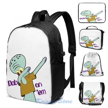 

Funny Graphic print Dabbing Squidward USB Charge Backpack men School bags Women bag Travel laptop bag