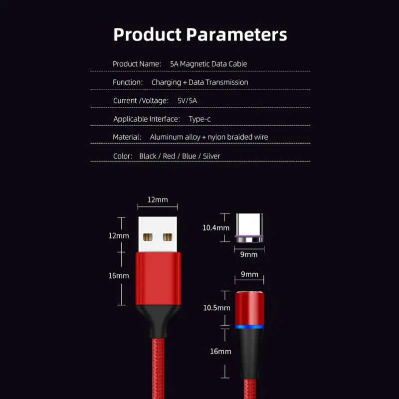 5A Магнитный USB C кабель круглый разъем вращающийся на 360 градусов светодиодный шнур для зарядки с магнитным разъемом