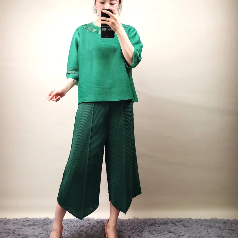 Miyake/весенне-летние женские плиссированные повседневные брюки с эластичной резинкой на талии, модные тонкие удобные Стрейчевые брюки