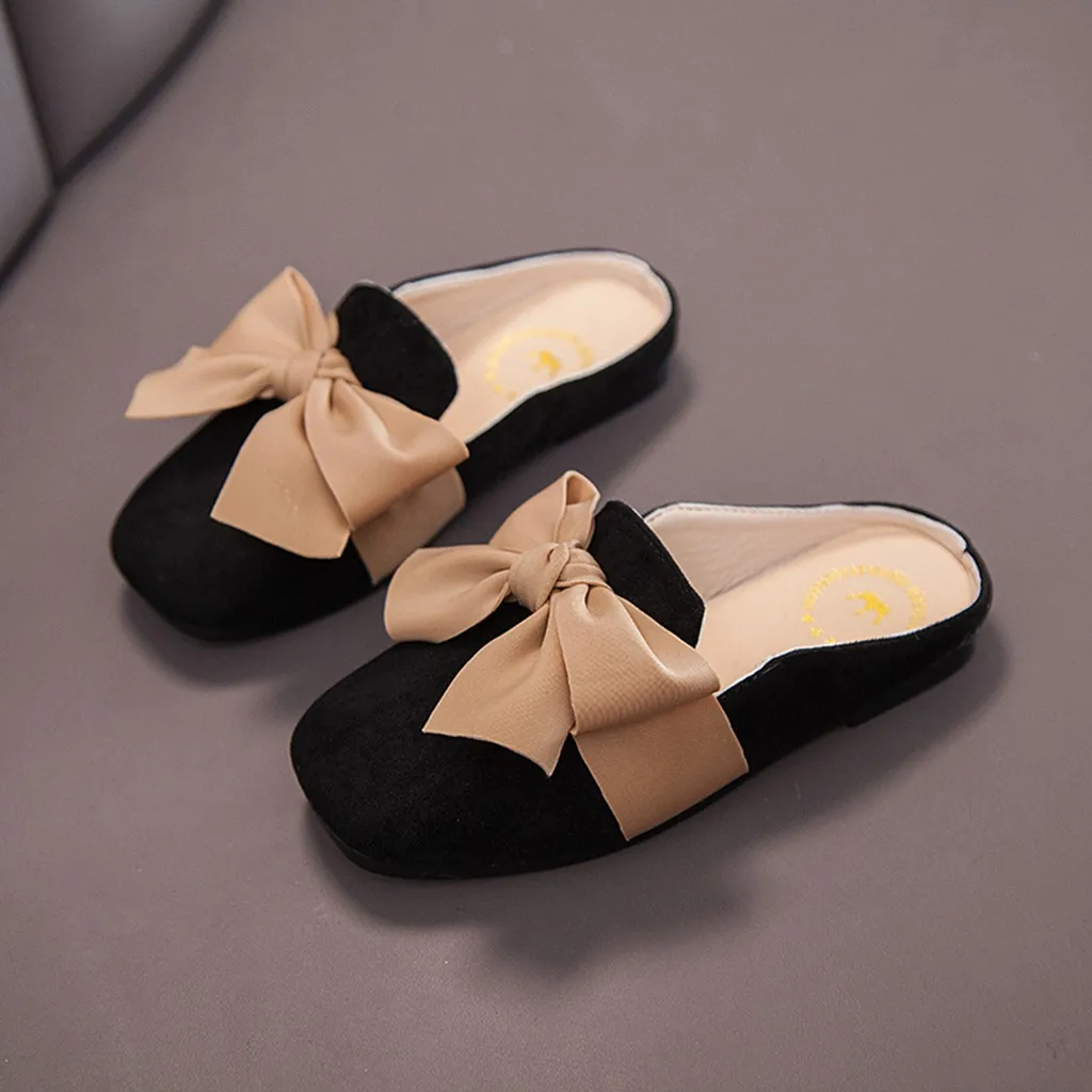 Детская кожаная обувь принцессы для девочек; модные тапочки с бантом для маленьких девочек; повседневная обувь; сандалии;# C - Цвет: Черный