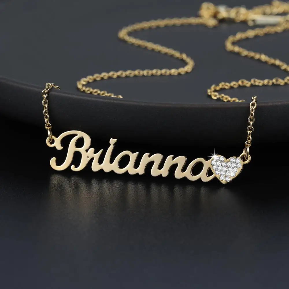 Новое пользовательское имя сердце ожерелье кулон Iced Out Bling Сердце из нержавеющей