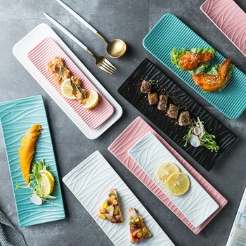 

Rectangular Sushi Dessert Plates Simple Reusable Tableware Ceramic Microwaveable Steak Barbecue Plate Household Kitchen Utensils