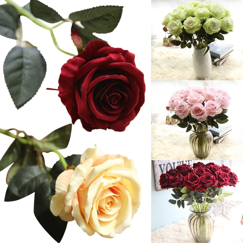 Artificial Fake Roses Flannel Flower Bridal Bouquet Wedding Party Home DIY Decor 