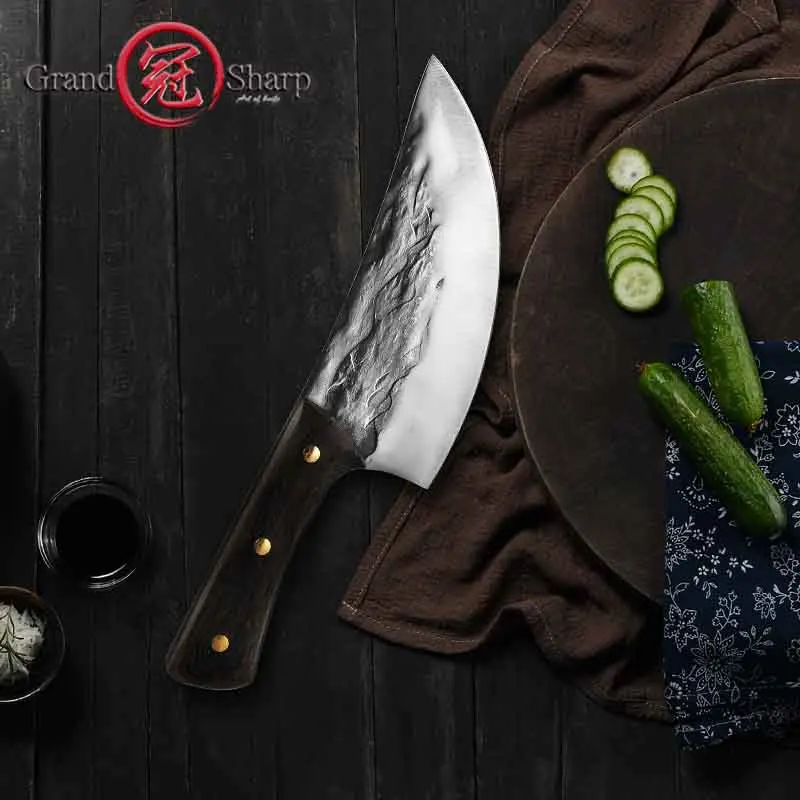 

6.8'' Handmade Forged Kitchen Knife Meat Chopping Stainless Steel Chinese Cleaver Chef's Knife Cooking Tools Gift Box Grandsharp