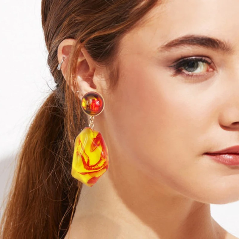 Korean Statement Geometric Irregular Round Dangle Drop Earrings Acrylic For Women Fashion Jewelry | Украшения и аксессуары