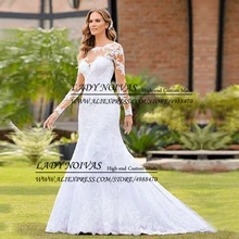 Роскошное Свадебное платье русалки с аппликацией, с рукавами, с иллюзией на спине, дизайнерские свадебные платья, свадебное кружевное платье es