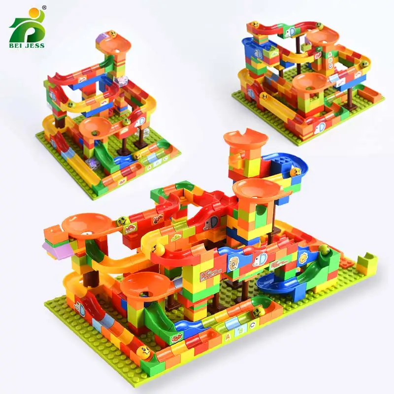

128-256Pcs Maze Race Run Block DIY Small Size Brick Plastic Funnel Slide Ball Building Blocks Toys For Children Compatible Brand