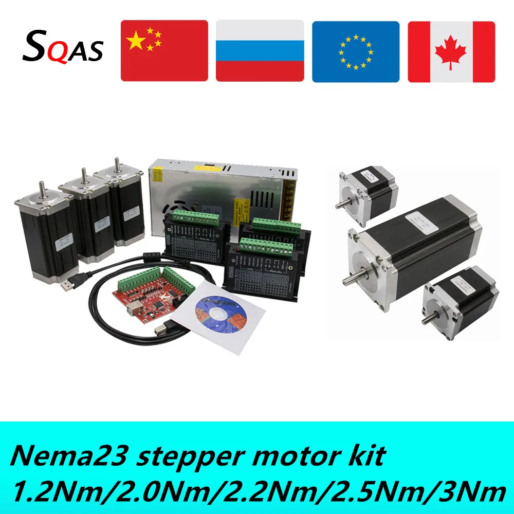 Kit Motore Passo-Passo Nema23 3 Pezzi 1.2Nm/2.0Nm/2. Motore Dc 5Nm/3Nm + Driver Motore Dm556/Tb6600/Dm542 + Alimentatore + Scheda Mach3 Per Cnc