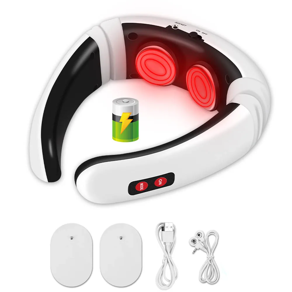Rechargable Neck Massager with Heat Electric Pulse Smart Cervical Vertebra Massage Heated Shoulder Massagem Relax Physiotherapy