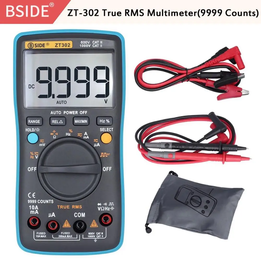 BSIDE ZT302 Цифровой мультиметр 8000 9999 отсчетов True RMS Многофункциональный AC/DC напряжение Температура Емкость тестер DMM - Цвет: ZT302