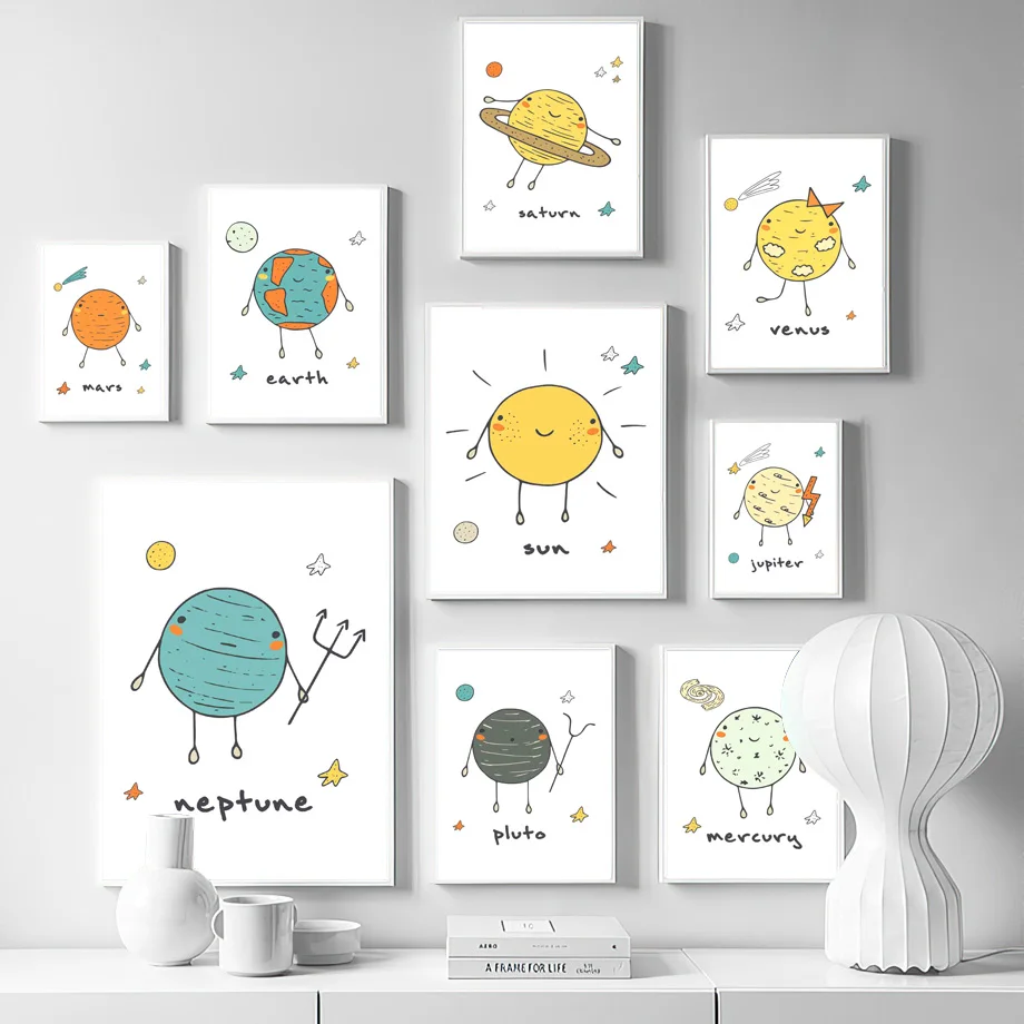 Venus Pluto Moon Wall Art Canvas Painting Mercury Jupiter Earth Neptune Nordic Posters and Prints Pictures Kids Home Decor | Дом и сад