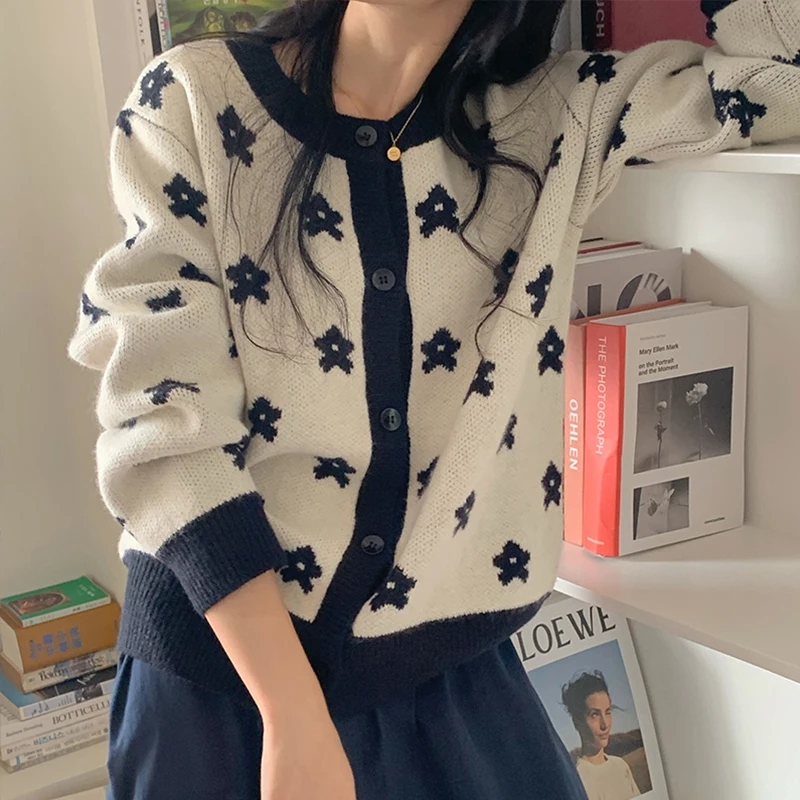 

Женские свитера, японский Kawaii Ulzzang, винтажный Повседневный свитер с цветами, Женская милая одежда в Корейском стиле Харадзюку для женщин