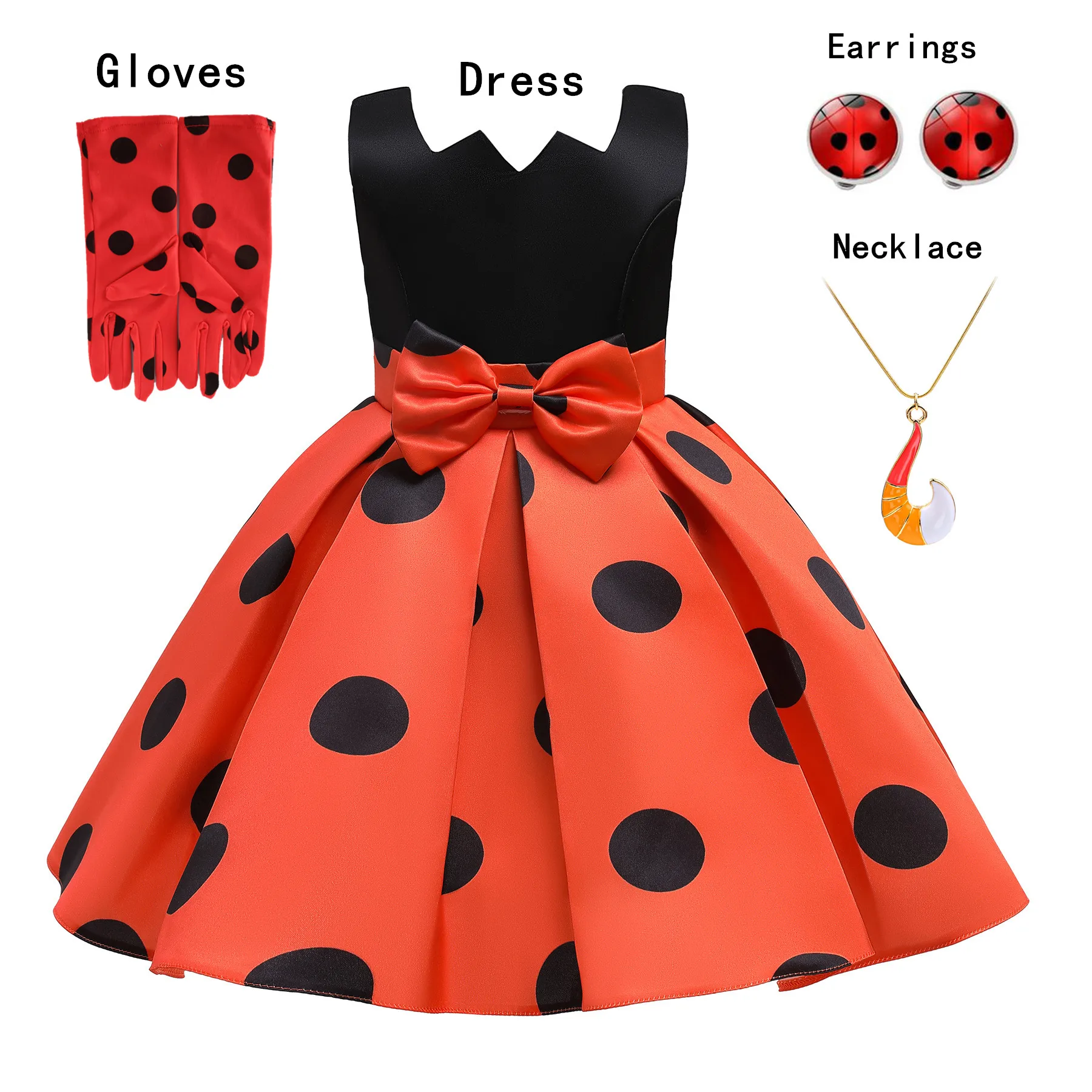 Карнавал для девочек новинка красный жук платье на день рождения перчатки