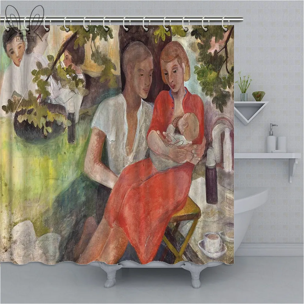 Aplysia Oil Painting Bath Shower Curtain 3D Tree Mildew-proof Polyester Fabric Shower Curtains For Bathroom Decor