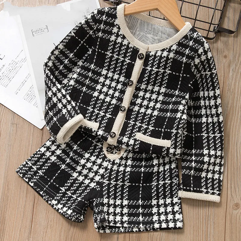 AH126 Black Bear Leader/комплект одежды для девочек, новая брендовая одежда для девочек Детский костюм в клетку с длинными рукавами топ+ штаны, комплект из 2 предметов, элегантная детская одежда - Цвет: AH126 Black