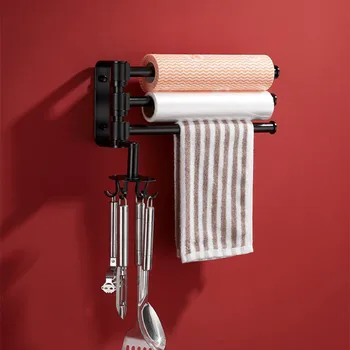 

New Space Aluminum Kitchen Storage Spatula Rotary Hook Preservative Film Rack Tissue Rack Bathroom Storage Towel Bar