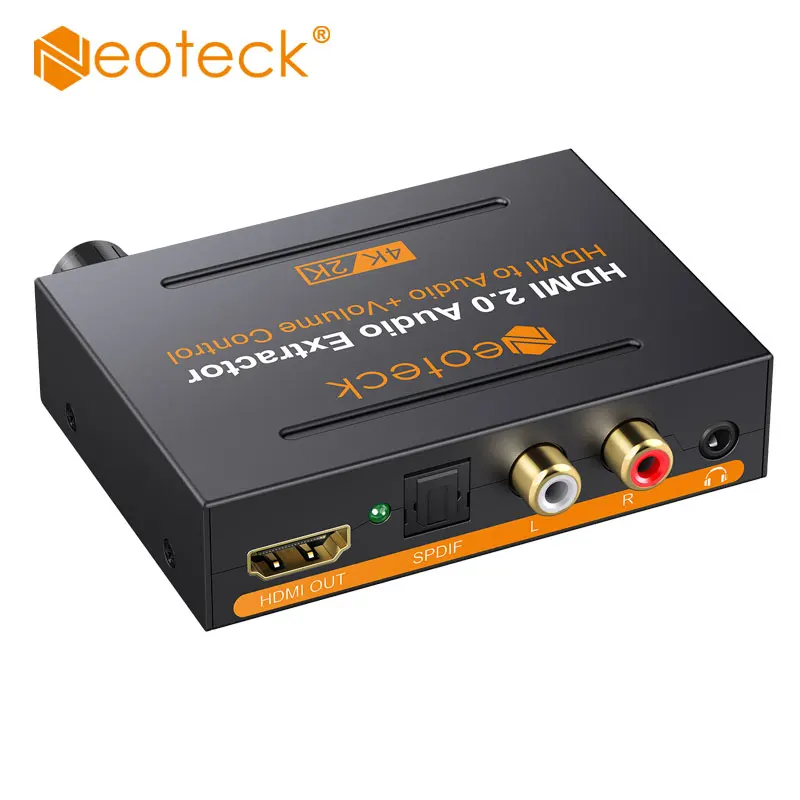 Neoteck Audio Extractor Converter 2160P 4K x 2K HDMI to HDMI-compatible Optical Toslink RCA L/R Adapter 5.1CH/2.0ch/Pass Audio