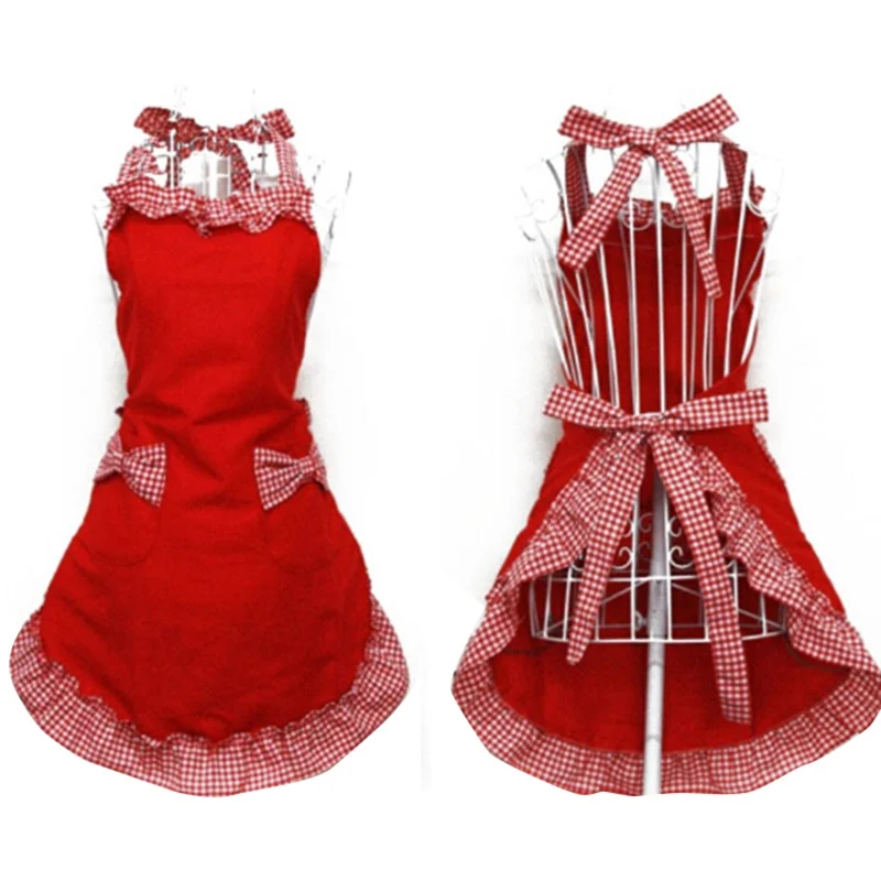 Bib Apron Durable Dress Flirty Vintage Kitchen Womens Bowknot With Pocket Gift Kitchen Accessories.
