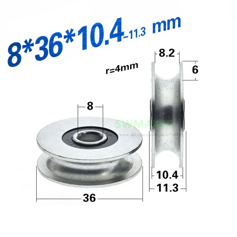 10pcs 8*36*10.4mm U-groove bearing pulley iron galvanized R4 wire rope / guide wheel non-standard rolling | Компьютеры и офис