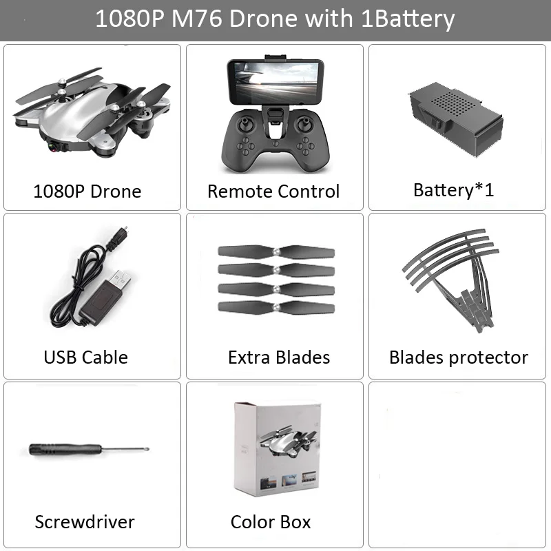 M76 1080P 1B BX HGIYI M76 Радиоуправляемый Дрон с 4K 1080P HD двойной камерой оптического потока Квадрокоптер WiFi FPV Профессиональный селфи Дрон складной вертолет - Цвет: M76 1080P 1B BX