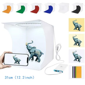 

Folding Photography Studio Softbox With LED Ring Lights Studio Photobox With 6 Backgrounds Lightbox 30cm For Camera Phone