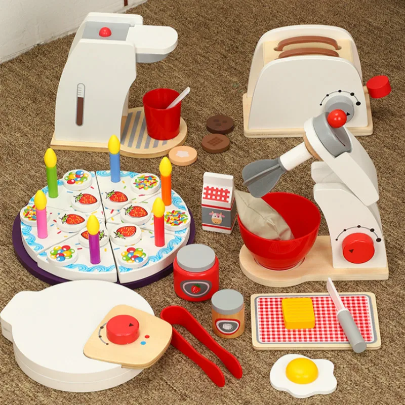 

Baby Kitchen Wooden Play Sets Coffee machine Toaster Machine Food Mixer for kids wood mixer Kitchen role to