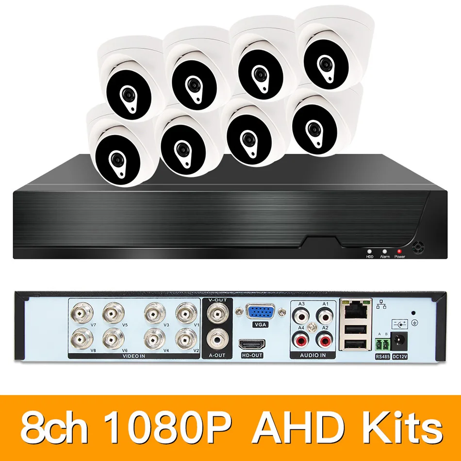 8ch 1080P AHD комплекты системы видеонаблюдения CCTV безопасности Гибридный DVR Крытый Купол AHD камера видеонаблюдения P2P XMEYE 2MP комплекты