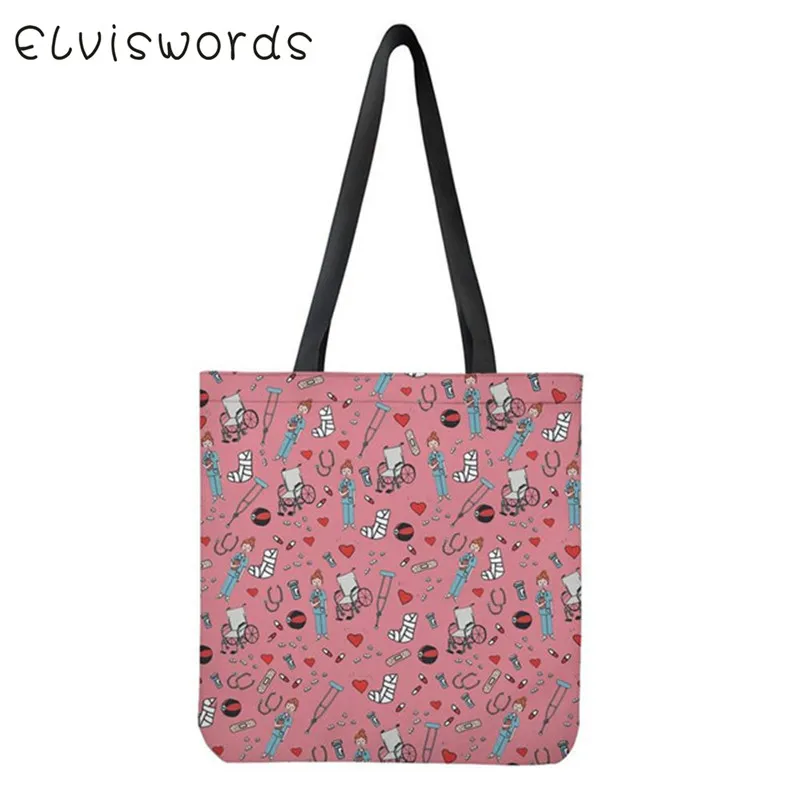 ELVISWORDS, модные женские сумки для покупок, Мультяшные сумки для медсестры, доктора, с рисунком, женские повседневные сумки на одно плечо, Большая вместительная Холщовая Сумка - Цвет: HXA230 Z22