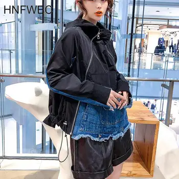 

Women Coat Irregular Denim Patchwork Short Coats Jackets Women Color Matching Casual Loose Irregular Coats 2020 New V656