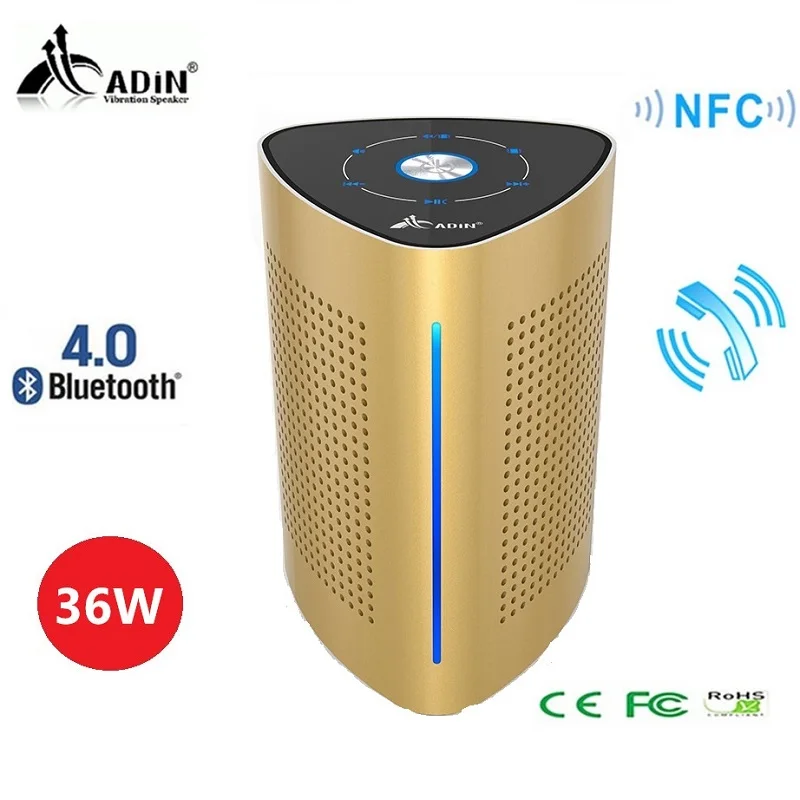 Портативный динамик NFC 36 Вт беспроводной с вибрацией и Bluetooth s ADIN V8 золотистый