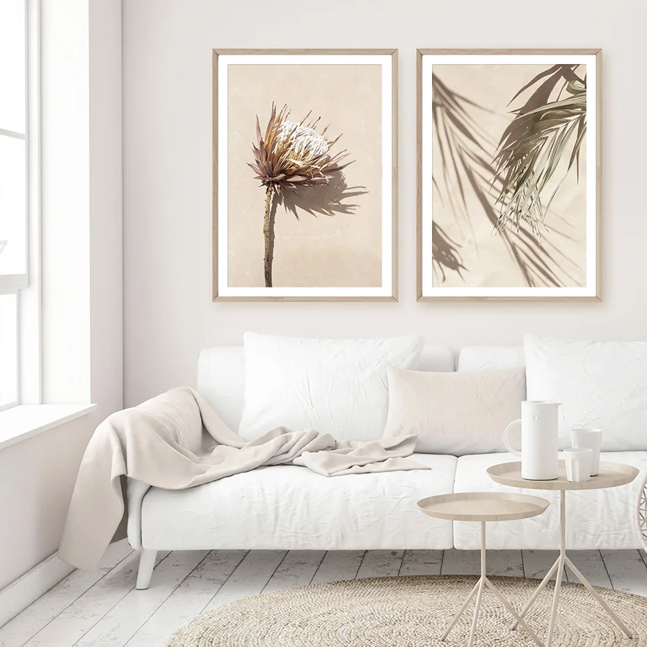 Beige-Close-Up-Floral-Dried-Protea-Flowers-Leaf-Shadow-Poster-Canvas-Painting-Prints-Wall-Art-Pictures (3)