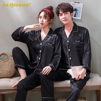 

Satin Silk Luxury Satin Pajamas Set Homesuit Homeclothes Fashion Style Men and Women long sleeve long pants Couple Pajamas Set