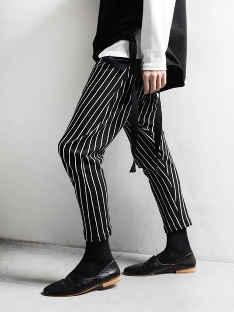 Men's Casual Pants New Kua Singer Hair Stylist Style Fashion Casual Personality Striped Fashion Large Size Hanging Crotch Pants