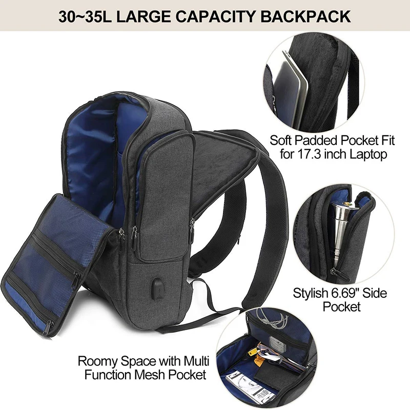 Kingslong 17,3 дюймовый рюкзак для ноутбука, мужской рюкзак для путешествий, Подростковый рюкзак, деловая сумка для мужчин