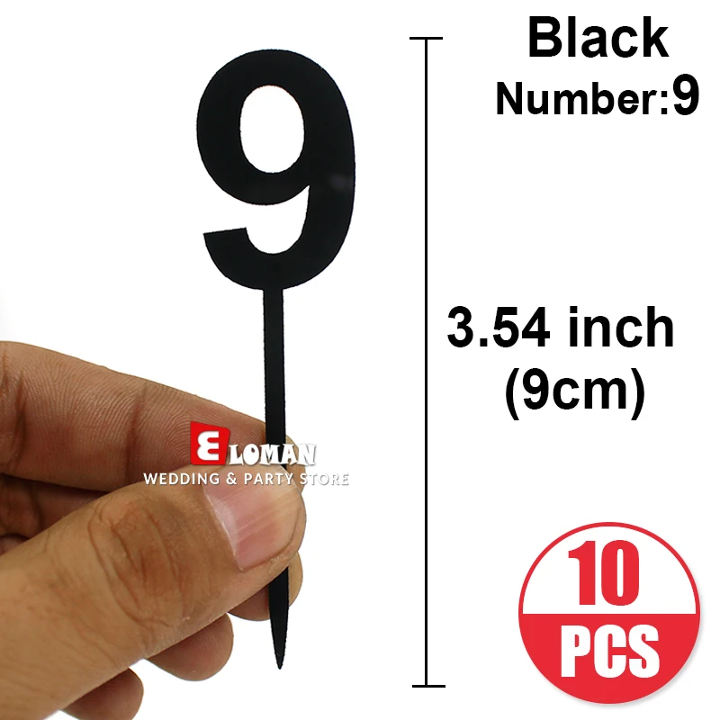 Black-number 9-10pcs С изображением пирожного на день рожденья номер Топпер ELOMAN золотистый Акриловый Торт Топ украшение в виде флага для мальчика и девочки День рождения Свадебные принадлежности - Цвет: Black-number 9-10pcs