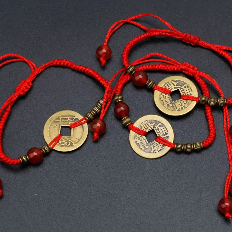 Фэн Шуй I Ching древняя монета Каббала Красная струна притягивает удачу богатые браслеты