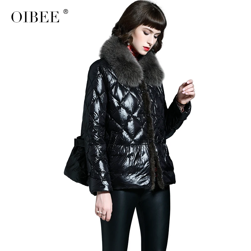 OIBEE2019, зимняя новинка, Женская легкая маленькая хлопковая куртка, женский короткий пуховик, Лисий мех, соломенная куртка