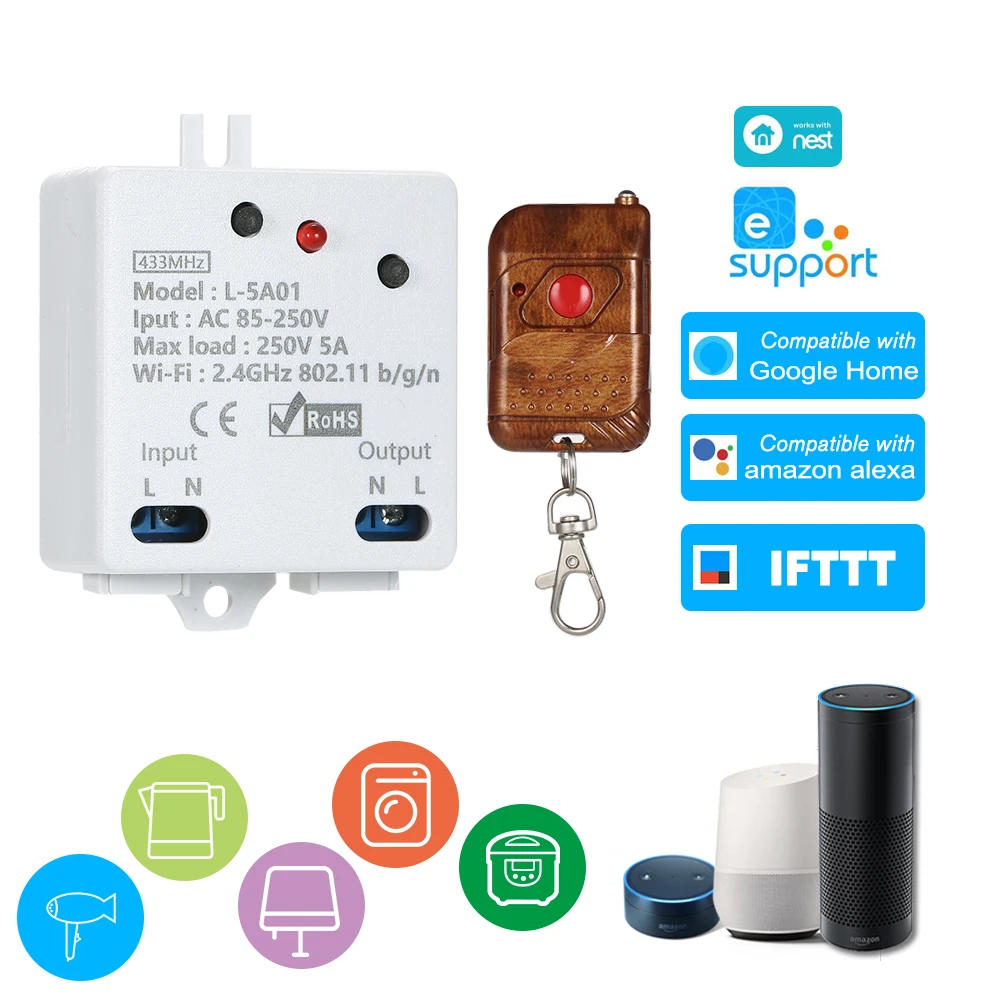 EWeLink Wi-Fi Smart Switch RF 433 МГц 5A/1100 Вт беспроводной переключатель с функцией синхронизации пульт дистанционного управления для Android/IOS APP управления