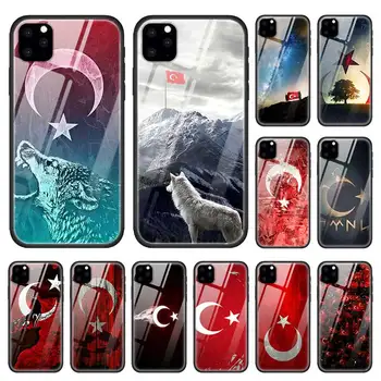 

Turkey Turkish Flag Case for Apple iphone 11 Pro XR XS Max X 7 8 6 6S Plus Tempered Glass + Black Silicone Phone Cover Coque Sac