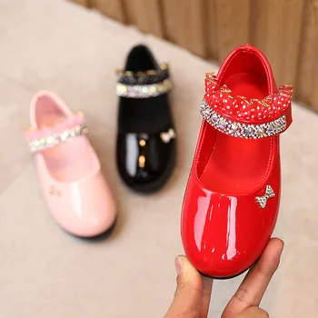 

Children Shoes Kids Flats Girls Leather Shoes With Pearl Fashion Princess Wedding Party Dancing Show Shoes SP091