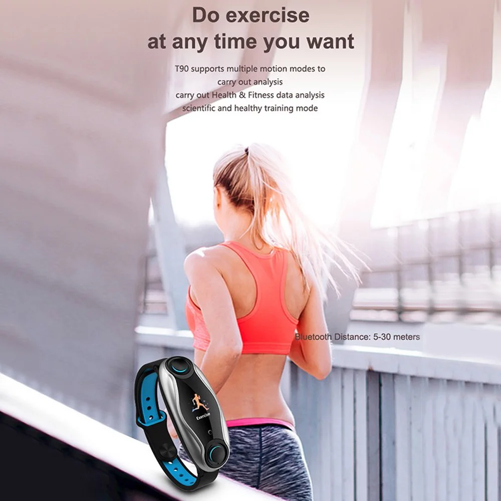 T90 фитнес-браслет Bluetooth 5,0 с беспроводными наушниками IP67 водонепроницаемые спортивные Смарт-часы для телефона Android IOS
