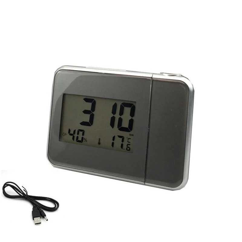 1 шт. проекционный будильник с метеостанцией термометр Дата дисплей цифровые часы USB зарядное устройство Повтор светодиодный проектор - Цвет: grey usb