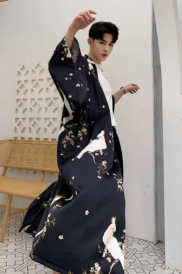 Кимоно японское кимоно mujer для мужчин haori кардиган цветочный принт Свободное пальто юката Японская уличная одежда кимоно куртка длинный халат
