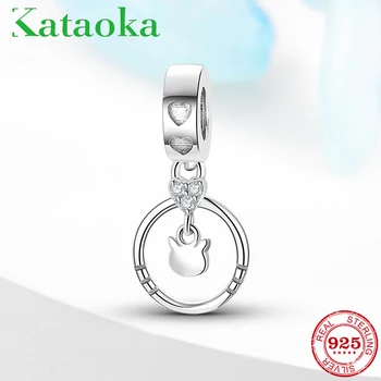 

Cute cat head and ring pendant 925 Sterling Silver Charms Jewelry fits Origianl kataoka Bracelet Bangles DIY