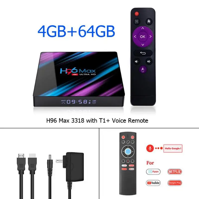 Телеприставка H96 Max-3318 Android 9,0 поддержка ТВ-коробок медиа, музыка Формат фото 4G и 64G 2,4G/5G wifi 4K медиаплеер