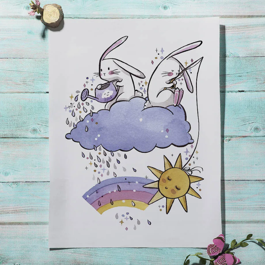 Постеры и принты Rabbit Unicorn альпака ленивый ребенок луна звезда скандинавский