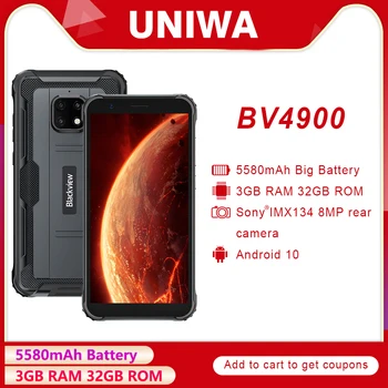 Перейти на Алиэкспресс и купить Новый Blackview BV4900 IP68 водонепроницаемый смартфон 5,7 дюйма 3 ГБ + 32 ГБ 5580 мАч Android 10 телефон NFC прочный мобильный телефон